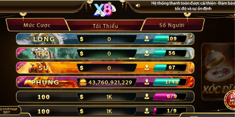 Xóc đĩa trực tuyến của X8 nâng lên một đẳng cấp mới